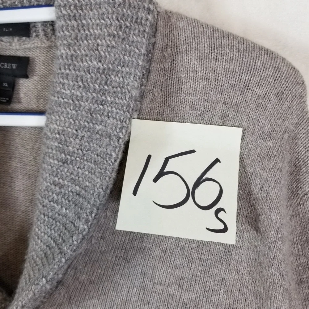 J.Crew Men XL Slim Merino Alpaca Wool Shawl Collar Cardigan Gray‎ Elbow Patches